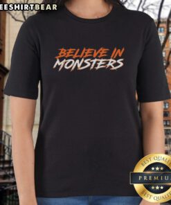 Funny Believe in Monsters Chicago Bears ladies tee featuring a playful design for female fans of the team.