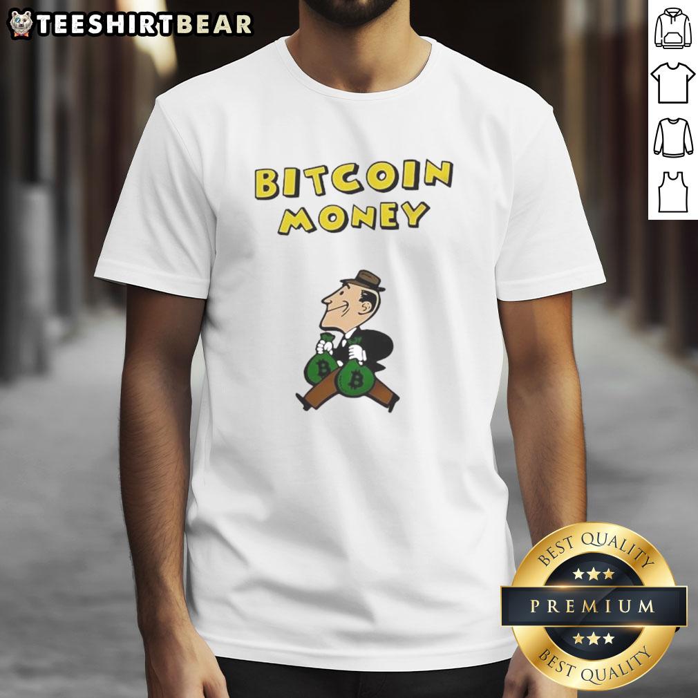 Funny Bitcoin Money Office Vintage T-Shirt featuring a humorous graphic design for cryptocurrency enthusiasts.