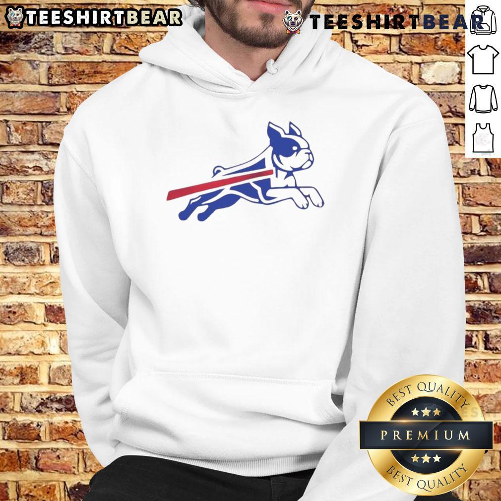 Funny Boston Terrier Buffalo Bills football parody logo hoodie featuring a playful dog design for sports fans.