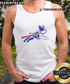 Funny Boston Terrier Buffalo Bills football parody logo on a tank top, perfect for dog lovers and sports fans.