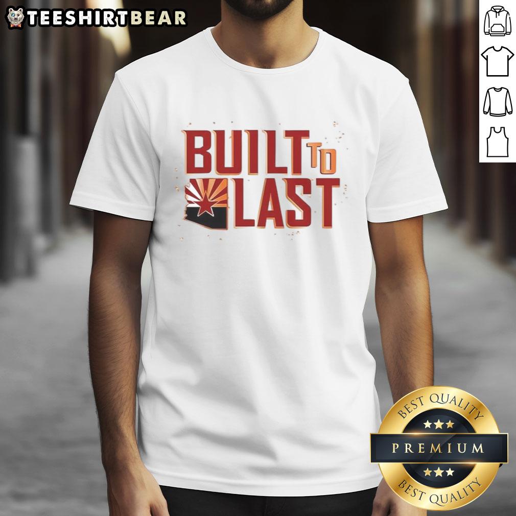 Alt Text: Funny Built To Last Arizona Football T-Shirt featuring a humorous design perfect for fans and game day celebrations.