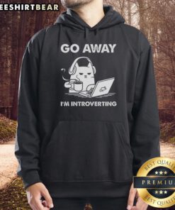 Funny cat wearing a hoodie that says 'Go Away, I'm Introverting' - perfect for cat lovers and introverts.