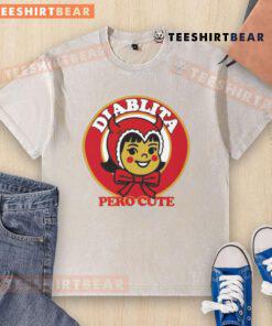 Funny Diablita Pero Cute Ringer Washed T-Shirt featuring a playful cartoon devil design, perfect for casual wear.