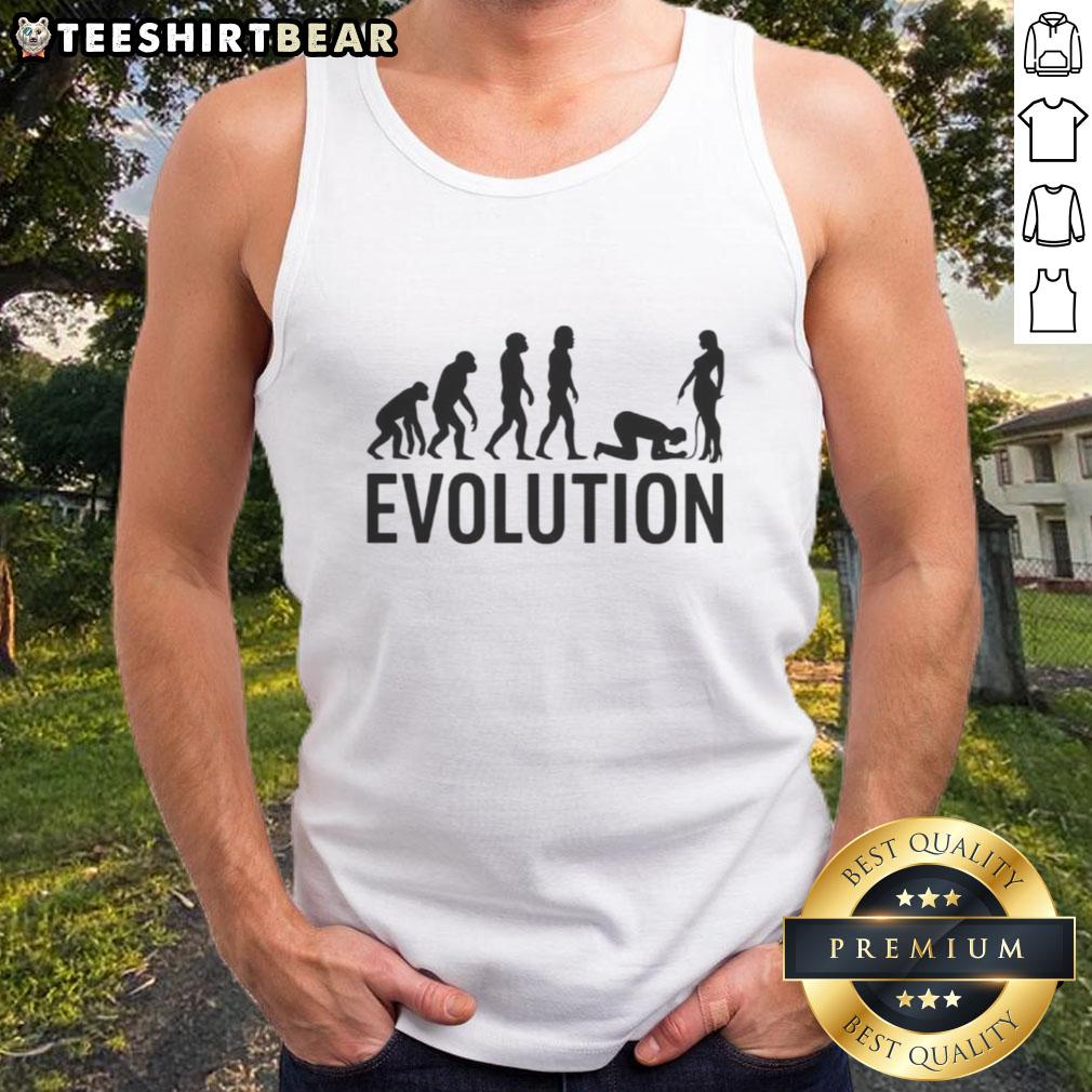 Funny evolution parody adult humorous comedy tank top featuring a comical take on human development and evolution.
