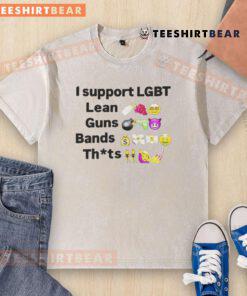 Alt Text: Funny I Support LGBT Lean Guns Bands T-Shirt in washed style, showcasing vibrant colors and a humorous design.