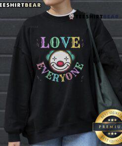 Funny Love Everyone clown face sweatshirt in pastel rainbow colors, perfect for positive vibes and casual wear.