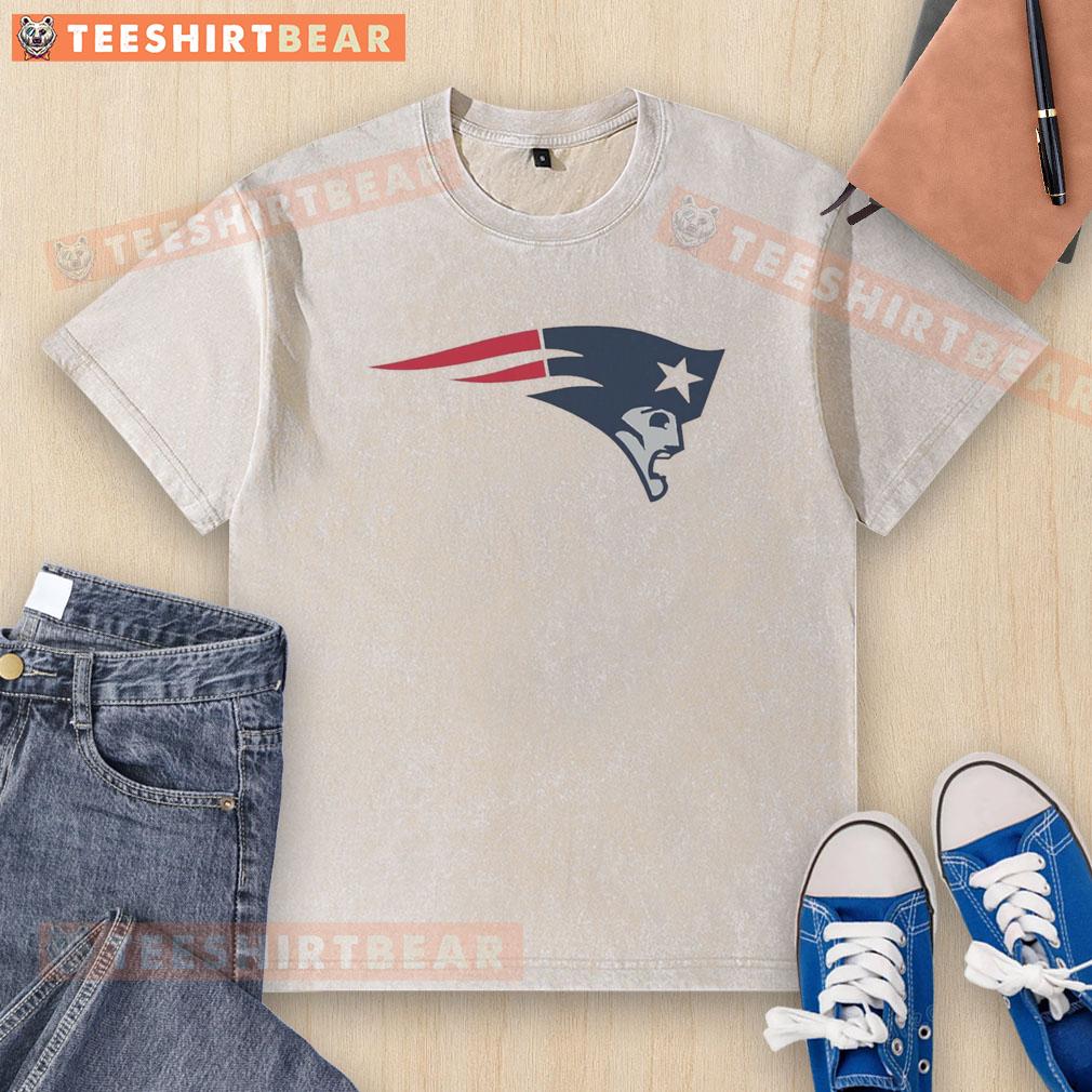 Alt Text: Funny New England Patriots logo on a washed t-shirt, perfect for casual game day outfits and sports fans.