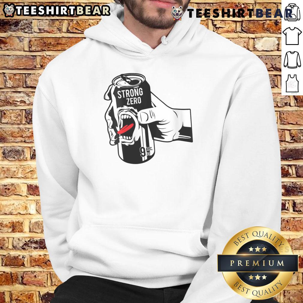 Funny Strong Zero beer can graphic on a cozy hoodie, perfect for fans of Japanese alcohol and unique fashion statements.