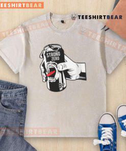 Funny Strong Zero beer can graphic on a Japanese alcohol-themed washed t-shirt, perfect for casual wear.