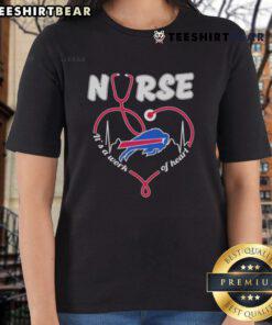 Alt Text: Good Buffalo Bills Nurse It's A Work Of Heart Heartbeat Ladies Tee showcasing a stylish design for fans and healthcare workers.