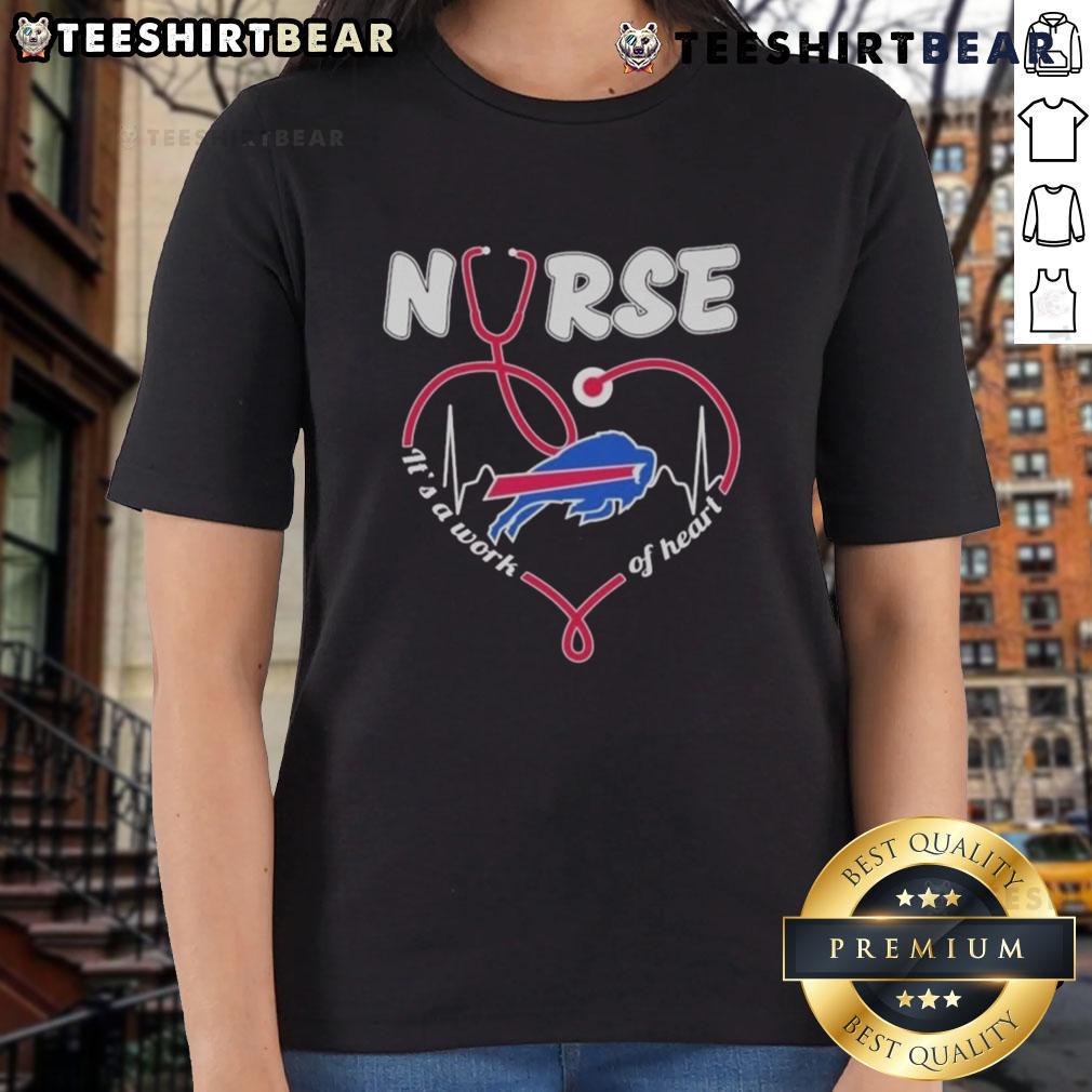 Alt Text: Good Buffalo Bills Nurse It's A Work Of Heart Heartbeat Ladies Tee showcasing a stylish design for fans and healthcare workers.