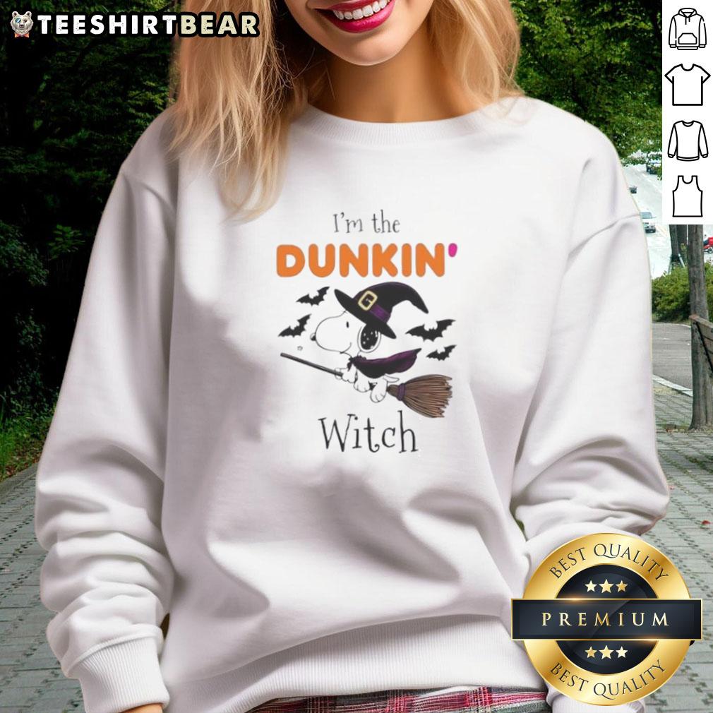 Good Dukin Donuts x Snoopy I'm The Witch Halloween Sweatshirt featuring playful Halloween design and cozy fit.