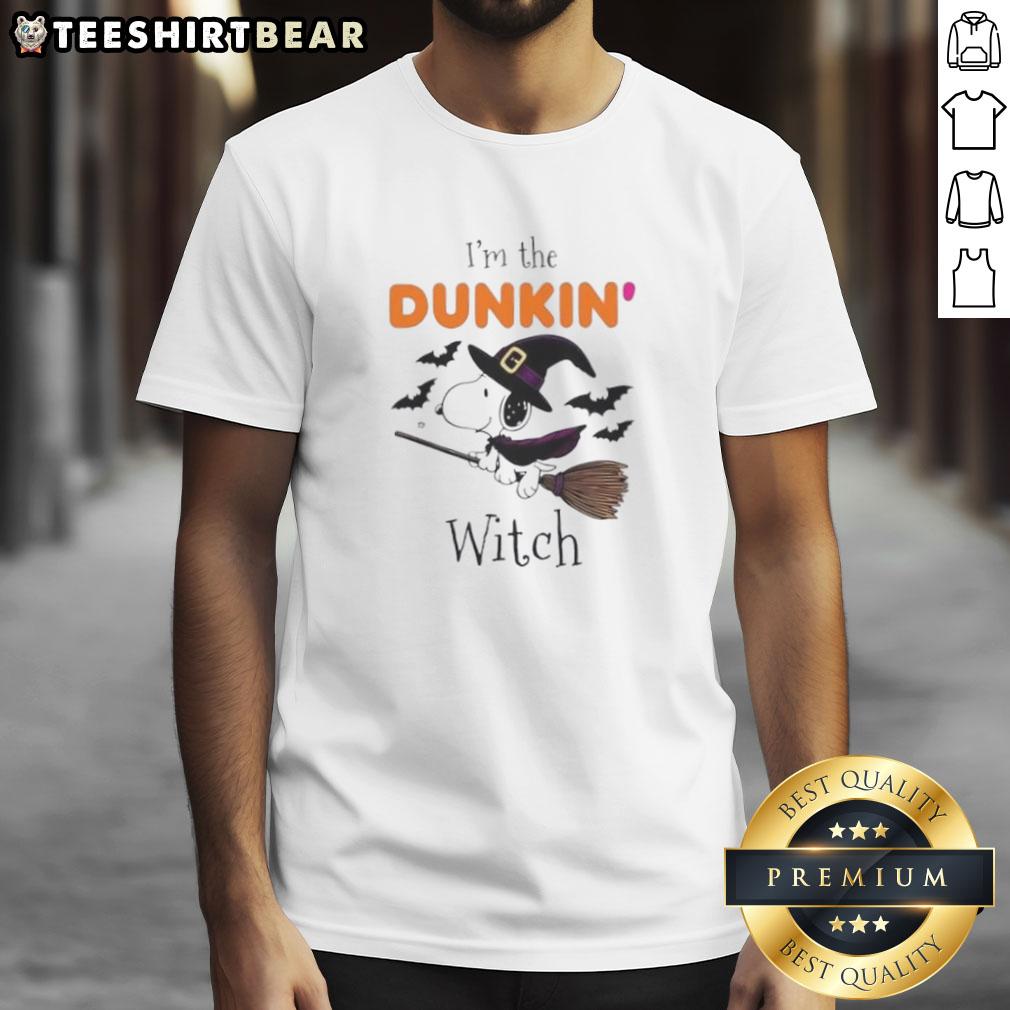 Good Dukin Donuts X Snoopy Halloween T-Shirt featuring I'M The Witch design, perfect for spooky season celebrations.