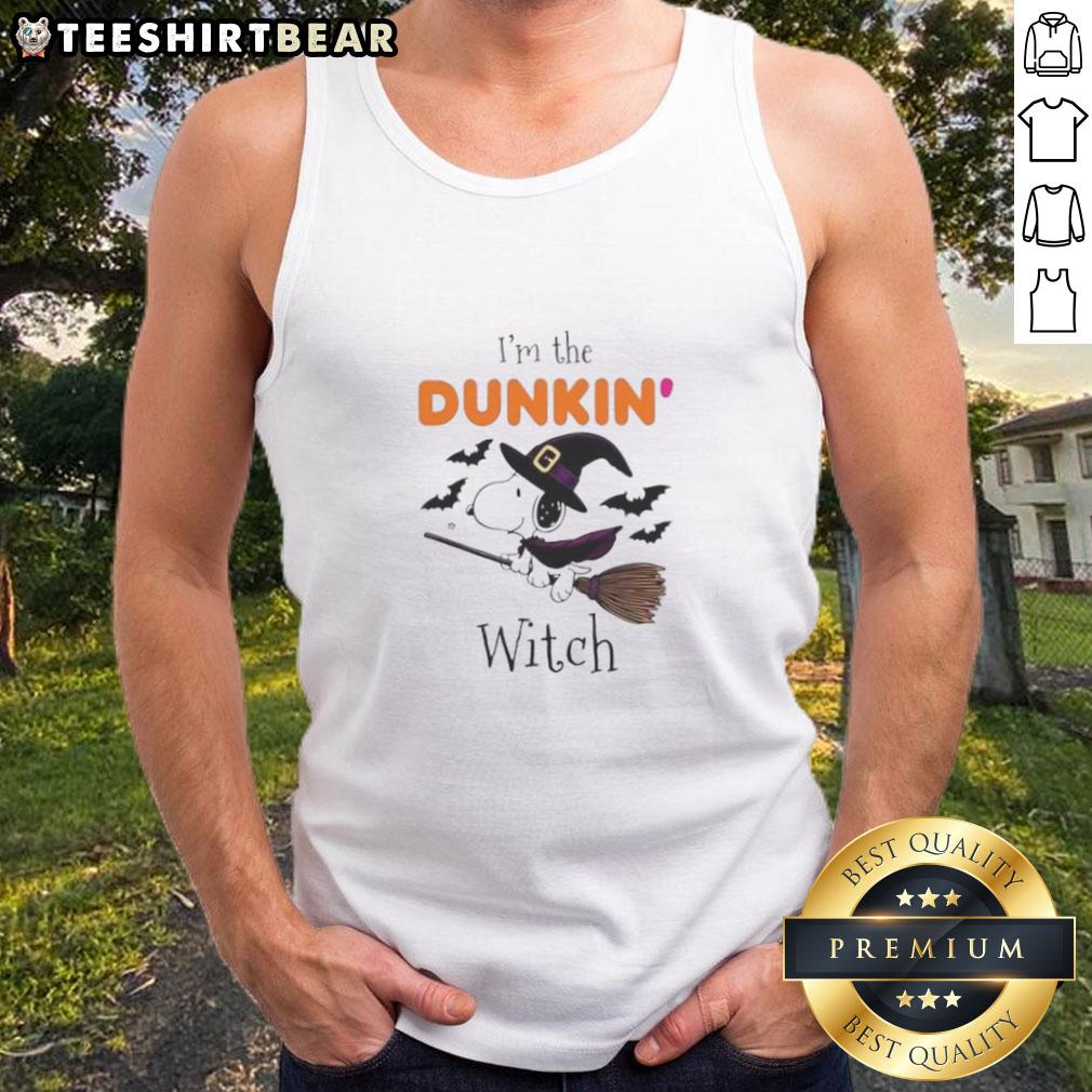 Good Dukin Donuts x Snoopy I'm The Witch Halloween Tank Top featuring vibrant graphics for festive fall style.