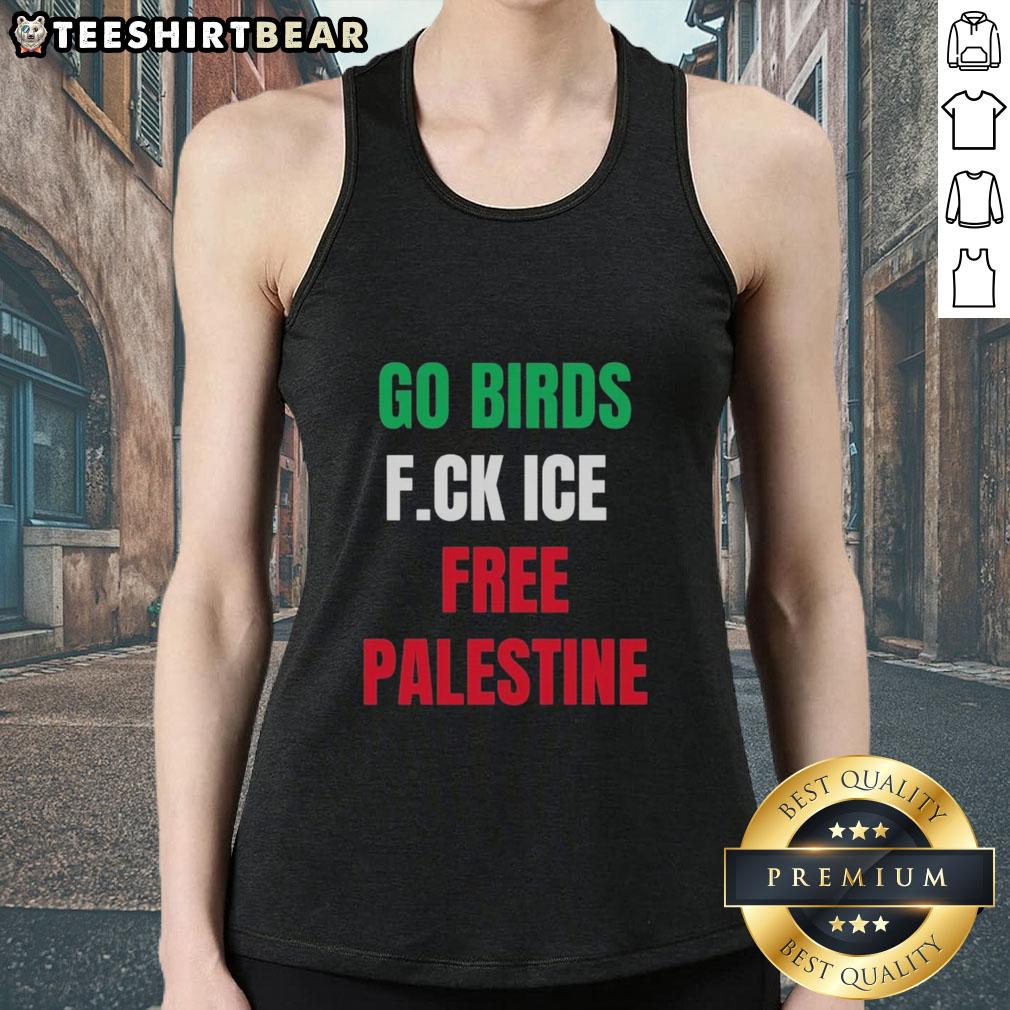 Good Go Birds F.C.K. Ice Free Palestine shirt worn by Hannah Einbinder, showcasing a trendy Emmy tank top style.