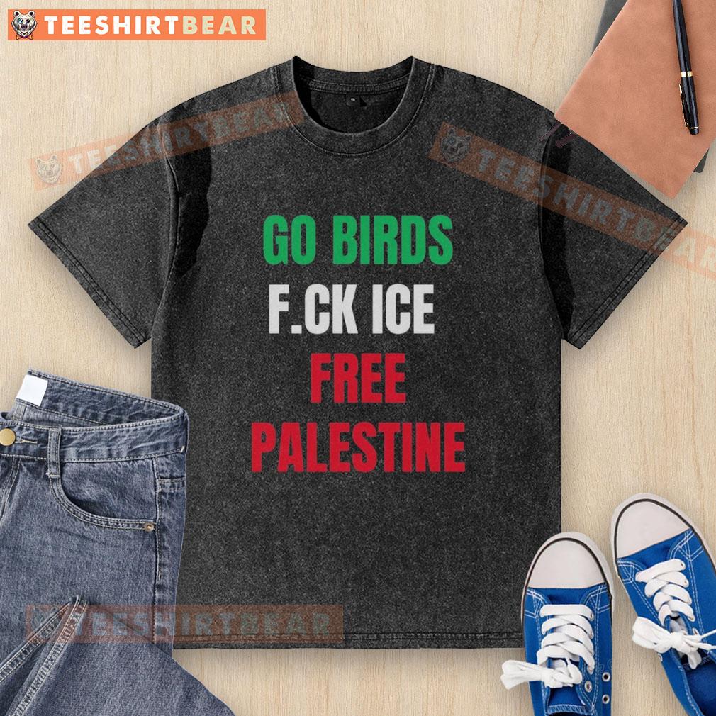 Good Go Birds F.Ck Ice Free Palestine shirt worn by Hannah Einbinder, showcasing a stylish Emmy washed t-shirt design.