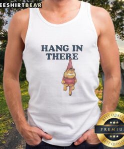 Good Hang In There Garfield tank top featuring the iconic cartoon cat in a motivational pose, perfect for casual wear.