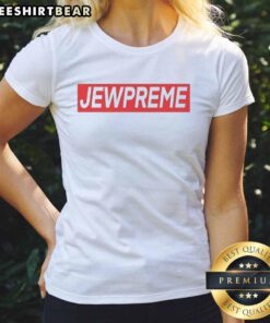 Good Jewpreme Logo Parody Ladies Tee featuring a playful twist on a popular brand logo, perfect for trendy fashion lovers.