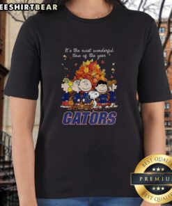 Good Snoopy and Friends Florida Gators autumn ladies tee for a festive holiday season, perfect for fans and celebrations.