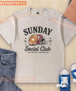 Good Sunday Est 1987 Social Club t-shirt featuring 'I Just Hope Both Teams Have Fun' slogan in casual style.
