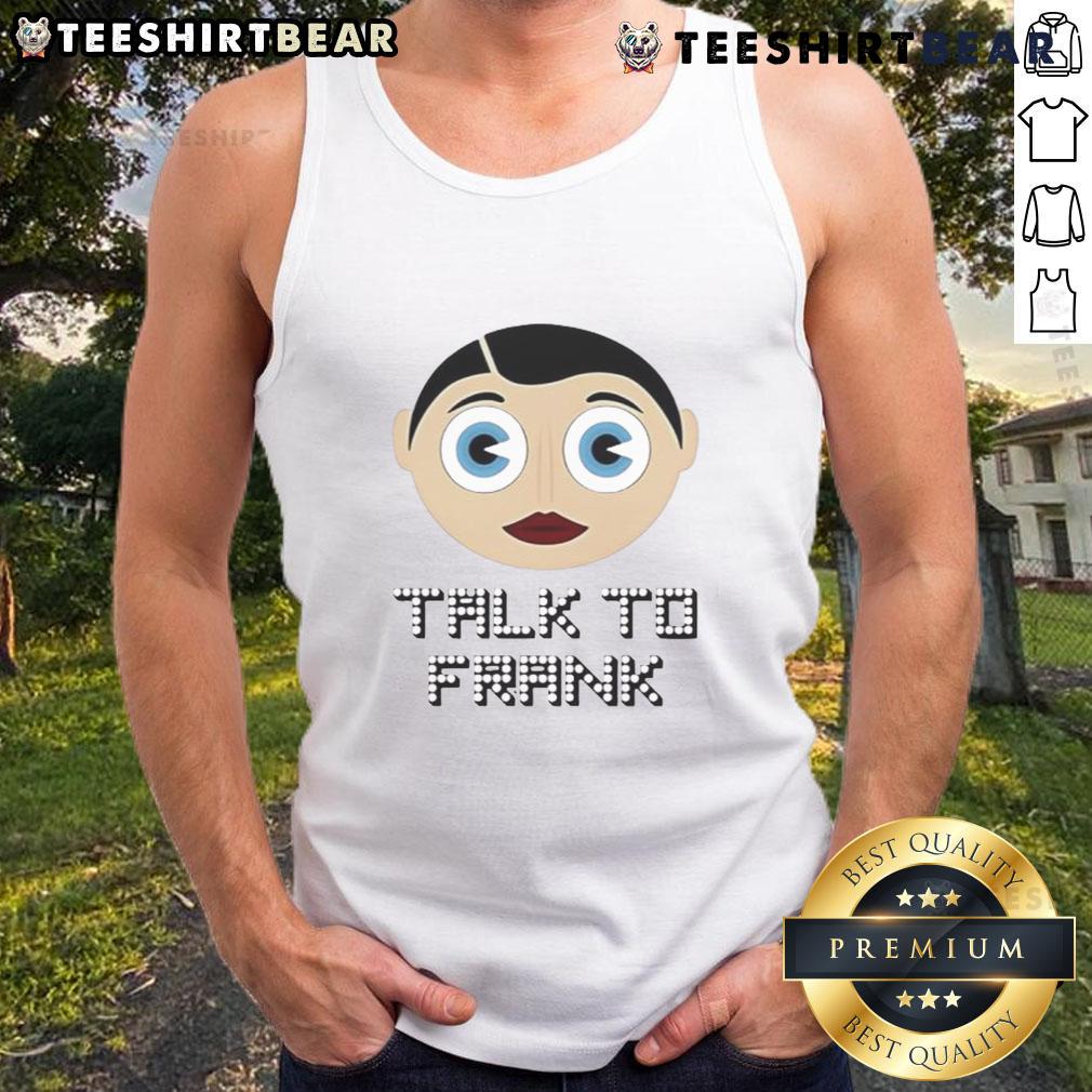 Good Talk to Frank Sidebottom tank top featuring vibrant graphics and a playful design, perfect for casual wear.
