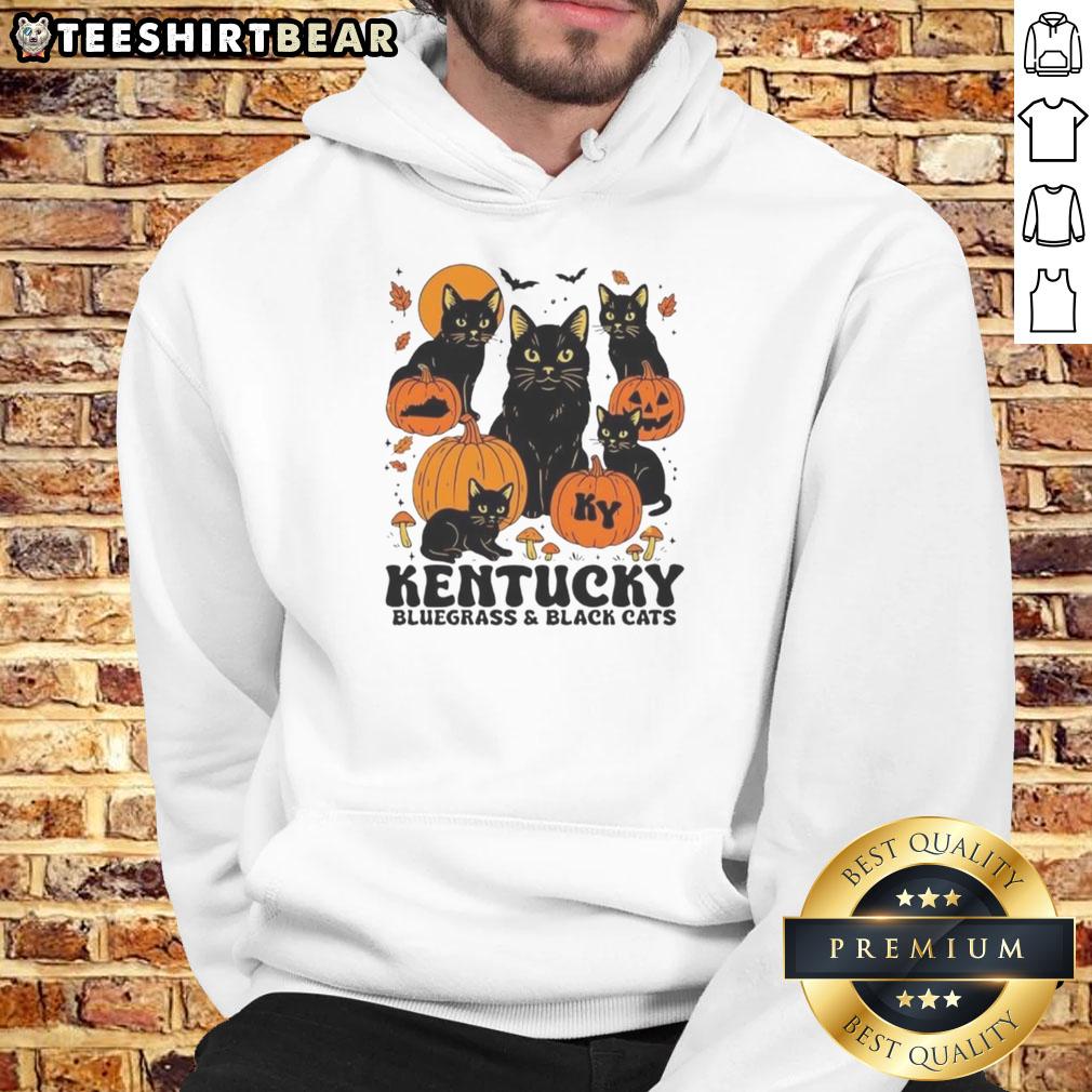 Alt Text: Good The Bluegrass and Black Cats Halloween Pumpkin Hoodie featuring a spooky pumpkin design and cozy fit.