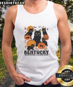 Good The Bluegrass and Black Cats Halloween Pumpkin Tank Top featuring playful design for festive autumn style.