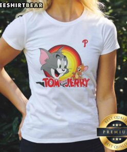 Good Tom and Jerry X Philadelphia Phillies ladies tee featuring vibrant graphics and a stylish design for fans.