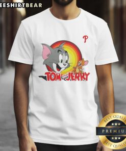 Good Tom And Jerry X Philadelphia Phillies T-Shirt featuring vibrant graphics of Tom and Jerry in Phillies gear.