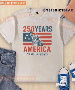 Happy 250 Years America 1776-2026 washed t-shirt featuring a patriotic design celebrating U.S. history and independence.