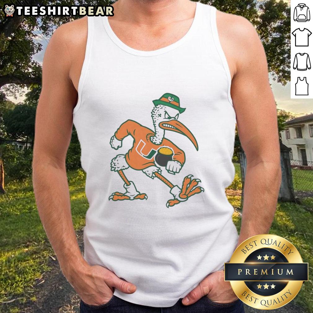 Miami Hurricanes X Notre Dame mascot tank top featuring vibrant team colors and logo, perfect for game day wear.