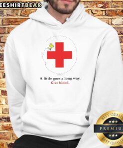 Alt Text: Cozy Nice Snoopy Blood Drive hoodie with A Little Goes A Long Way slogan, perfect for charitable events and casual wear.