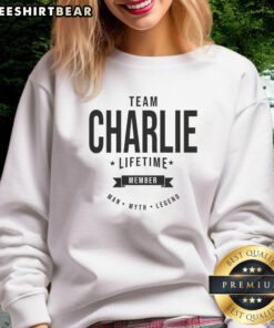 Charlie Kirk Life Time Member sweatshirt featuring 'Man, Myth, Legend' design, perfect for fans of Nice Team apparel.