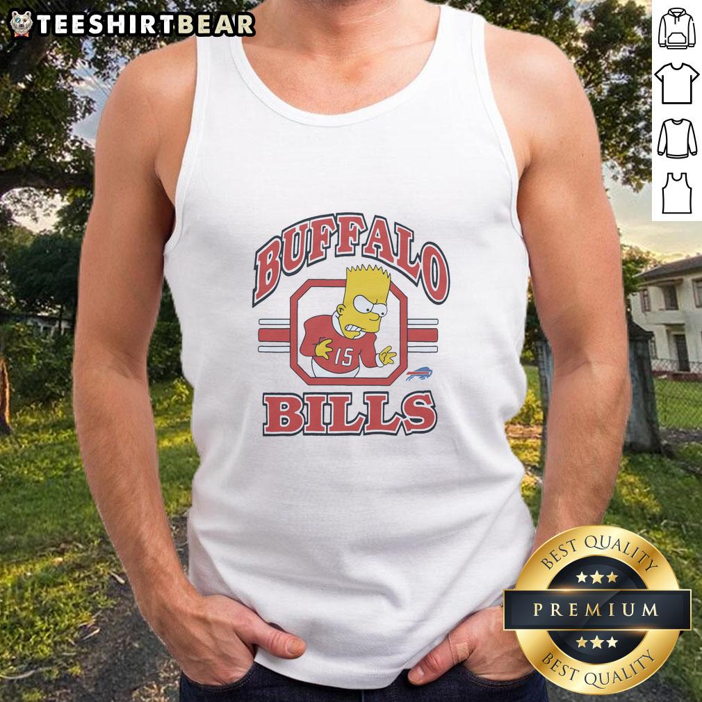 Bart Simpson in a Buffalo Bills tank top, showcasing a fun blend of pop culture and sports fashion for fans.
