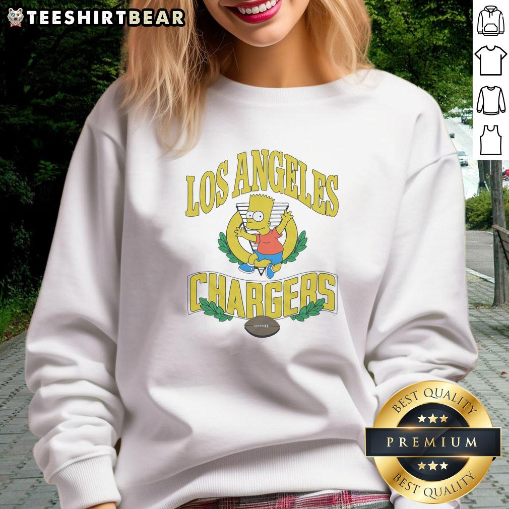 Bart Simpson wearing a Los Angeles Chargers sweatshirt in a vibrant design, perfect for NFL fans and The Simpsons lovers.