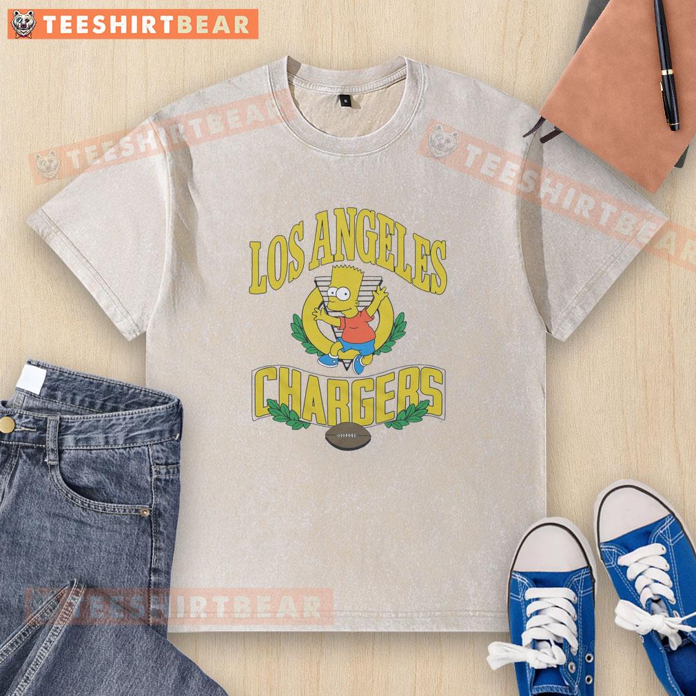 Alt Text: Bart Simpson in a Los Angeles Chargers washed t-shirt, showcasing a unique blend of pop culture and sports fashion.
