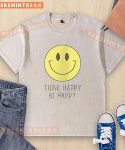 Nice Think Happy Be Happy Smiley Face washed t-shirt in vibrant colors, perfect for casual and cheerful outfits.