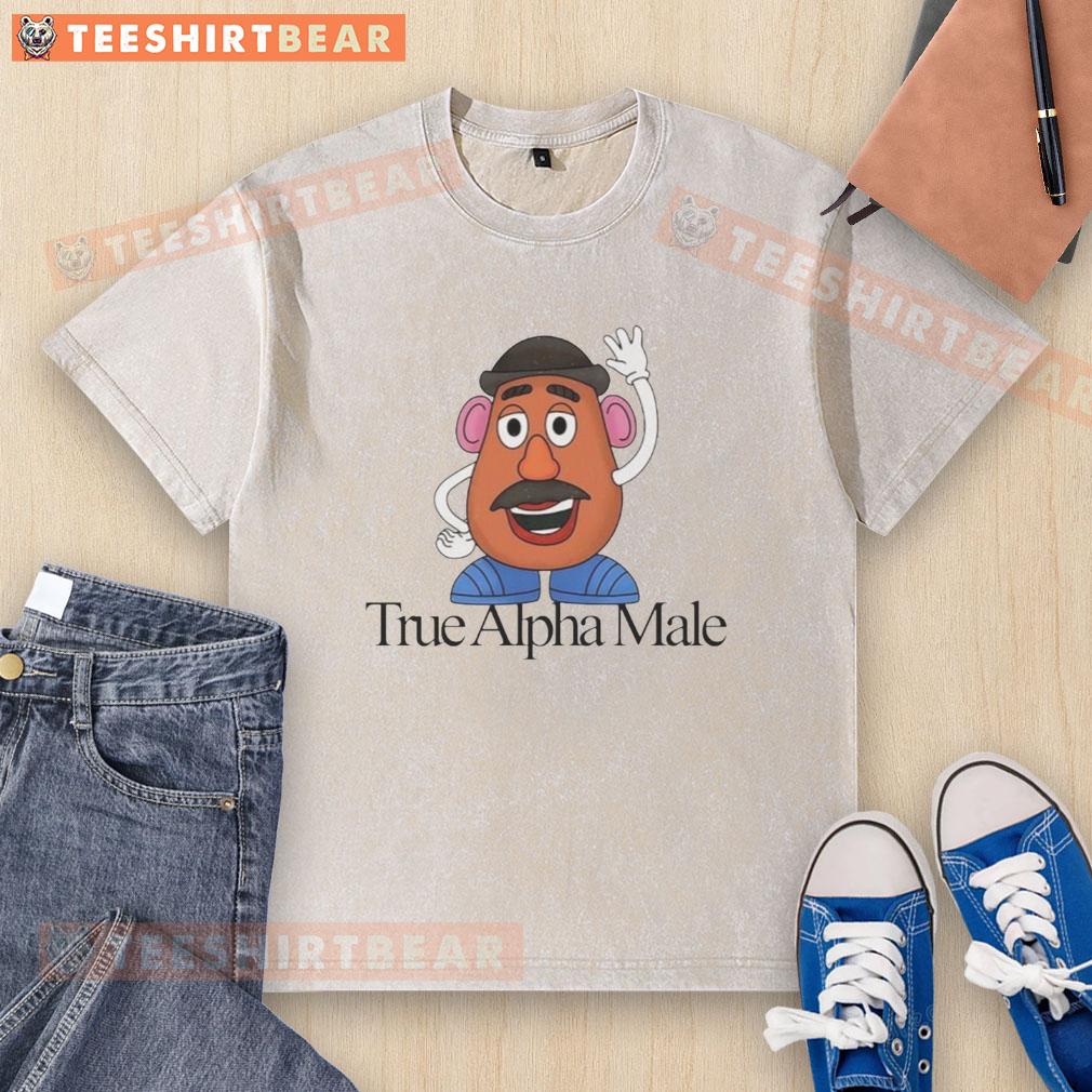 Official Monsieur Patate True Alpha Male Toy Story character on a washed t-shirt, featuring vibrant colors and fun design.