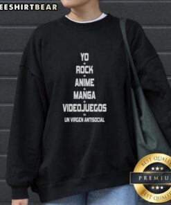 Official Yo Rock Anime Manga Videojuegos Un Virgen Antisocial Sweatshirt featuring vibrant anime graphics and a stylish design.