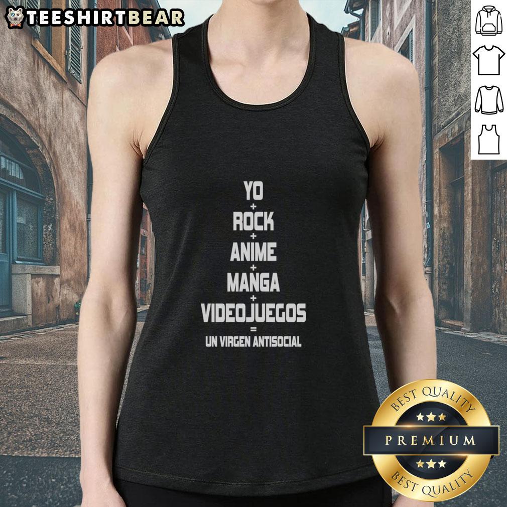 Official Yo Rock Anime Manga Videojuegos Un Virgen Antisocial tank top featuring vibrant graphics and unique design.