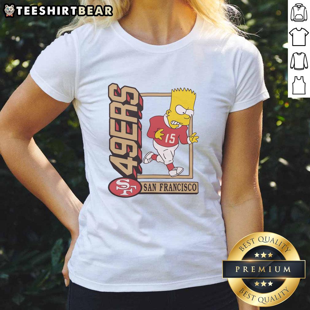 Original The Simpsons Bart X San Francisco 49ers ladies tee featuring Bart Simpson in team colors.