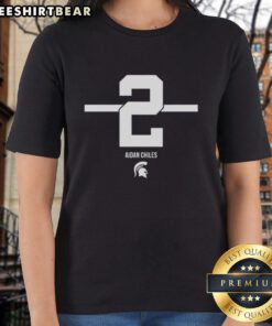 Premium Michigan State Spartans Football Aidan Chiles 2 Stripe Ladies Tee in green and white, perfect for fans.