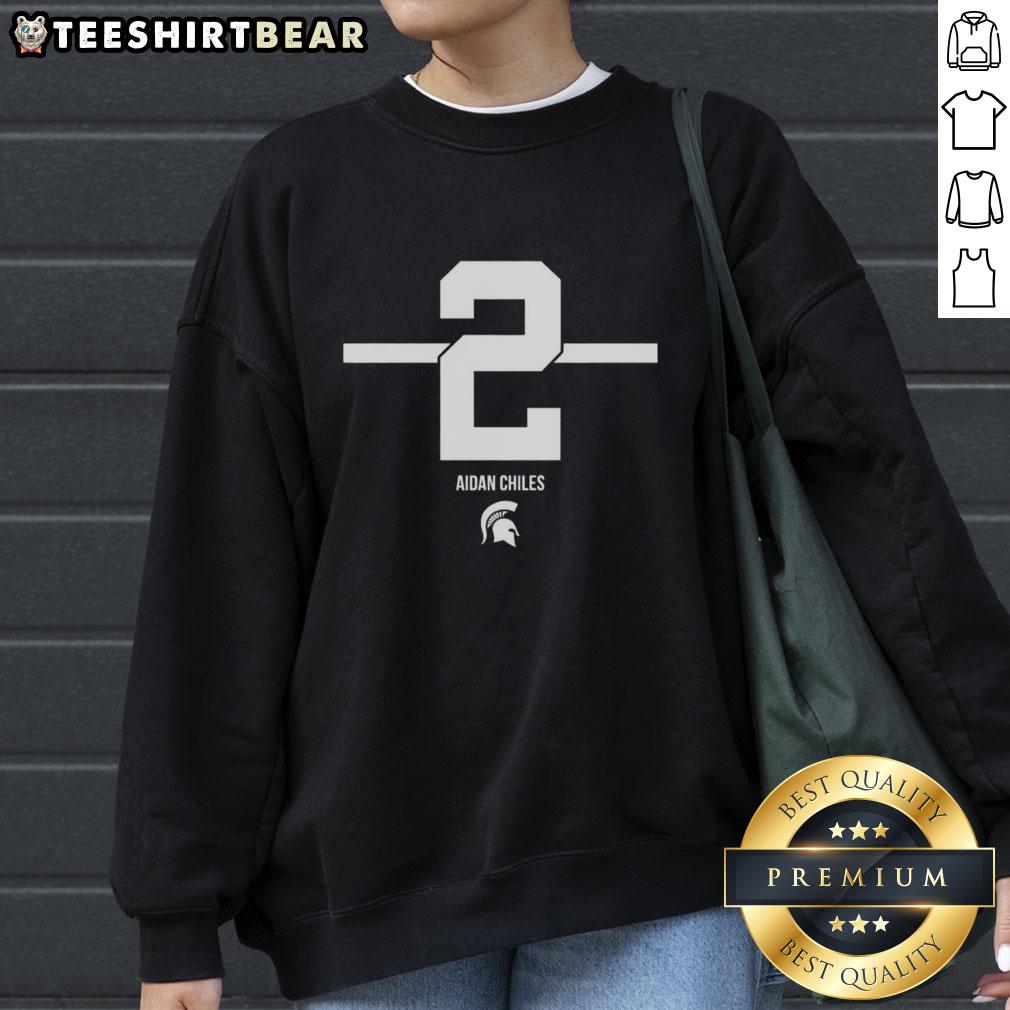 Premium Michigan State Spartans Football Aidan Chiles 2-Stripe Sweatshirt featuring team colors and logo.