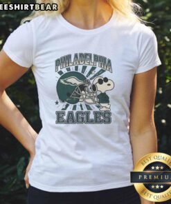 Pretty Philadelphia Eagles Snoopy Joe Cool Bird Gang Ladies Tee featuring vibrant graphics and a stylish design.