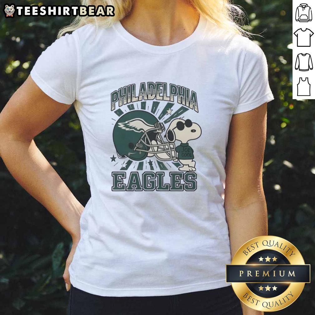Pretty Philadelphia Eagles Snoopy Joe Cool Bird Gang Ladies Tee featuring vibrant graphics and a stylish design.