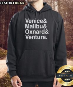 Cozy Pretty Venice Malibu Oxnard and Ventura hoodie displayed on a stylish background, perfect for casual beachwear.