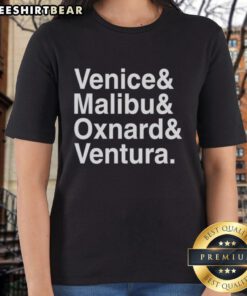 Pretty Venice Malibu Oxnard and Ventura ladies tee featuring a vibrant coastal design and stylish fit for casual wear.