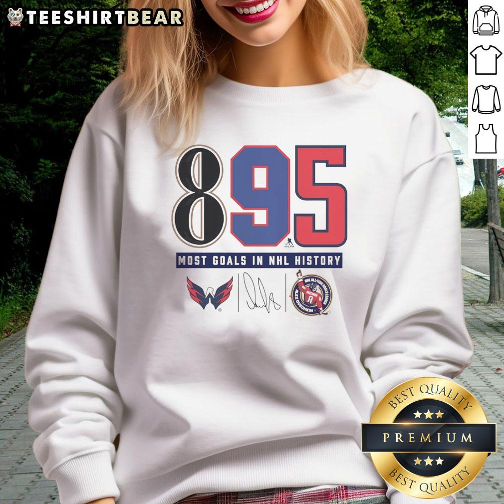 Top Alexander Ovechkin Washington Capitals NHL All-Time Leading Goalscorer 895 Sweatshirt showcasing iconic design.