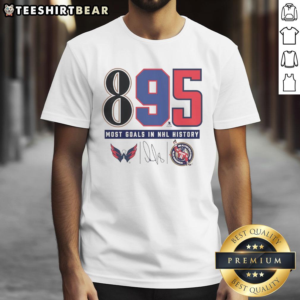 Alexander Ovechkin Washington Capitals NHL all-time leading goalscorer 895 T-shirt featuring iconic player graphic.