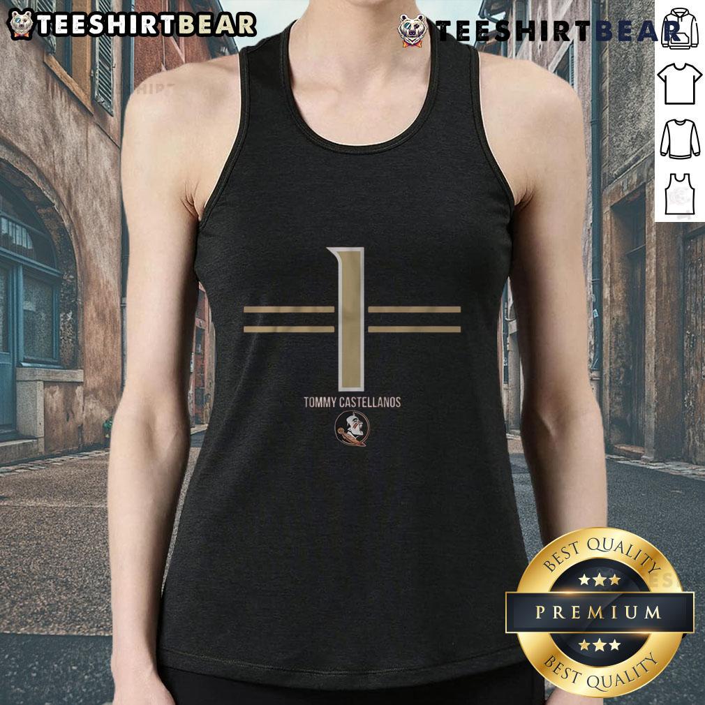 Top FSU Football Tommy Castellanos 1 Stripe Tank Top featuring a stylish design in garnet and gold colors.